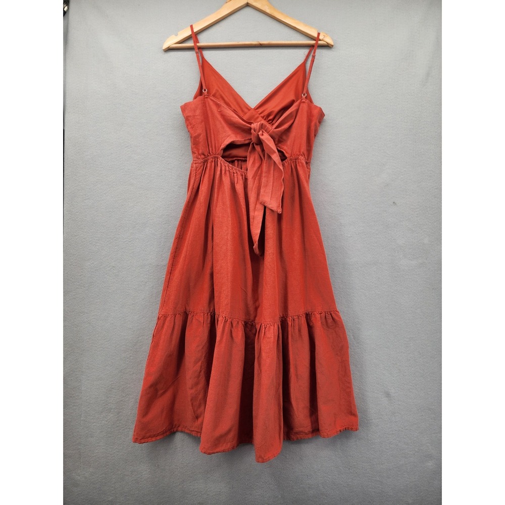 Jessica Simpson Terracotta Linen Blend Tiered Midi Dress Cutout Back Bow Medium - Picture 5 of 11